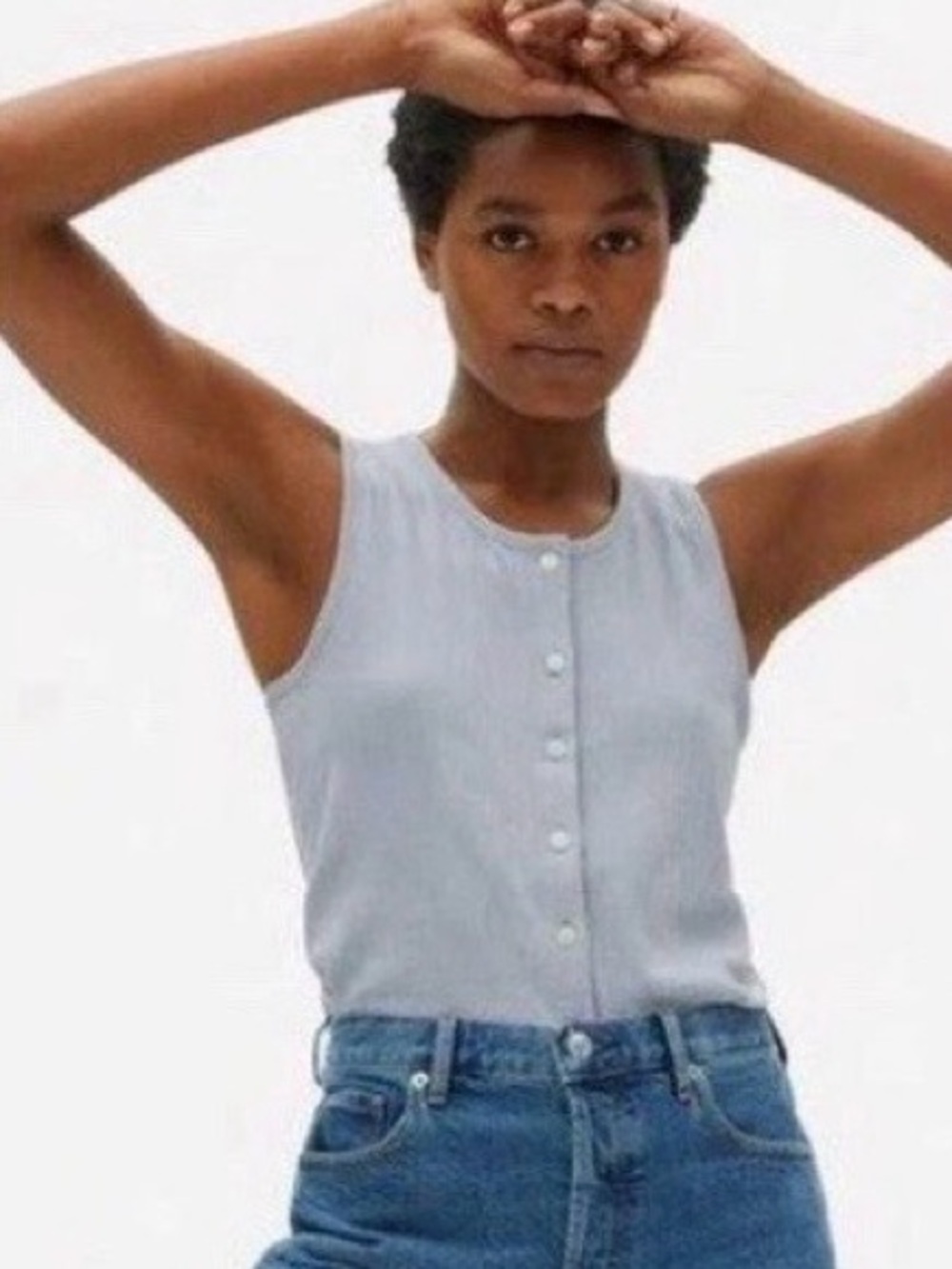 Everlane Blue Grey Ribbed Button Front Tank Top XXS